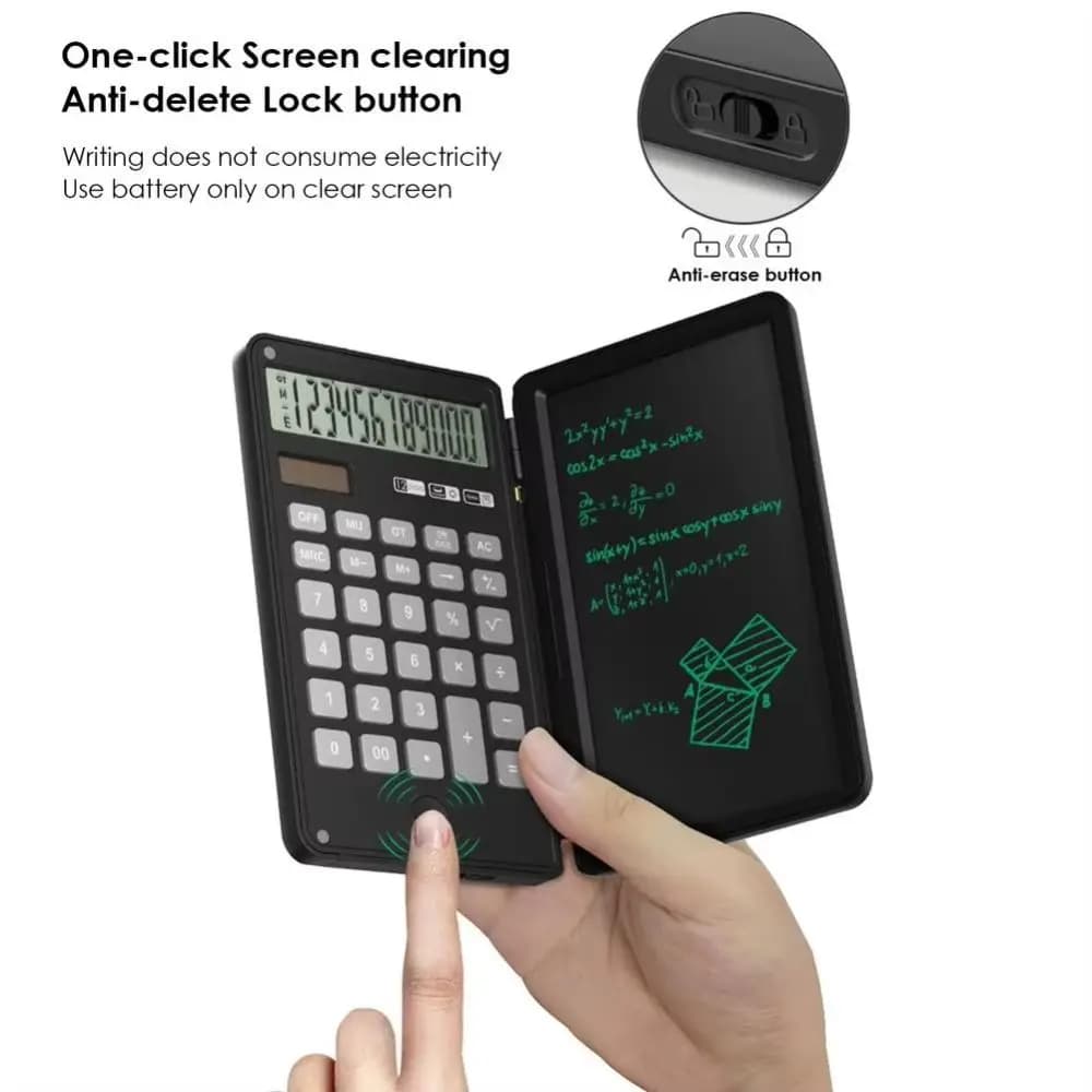 Calcolatrice Scientifica 2in1 Pieghevole con Lavagna LCD Cancellabile, Calcolatrice Multifunzionale Pratica con Tablet