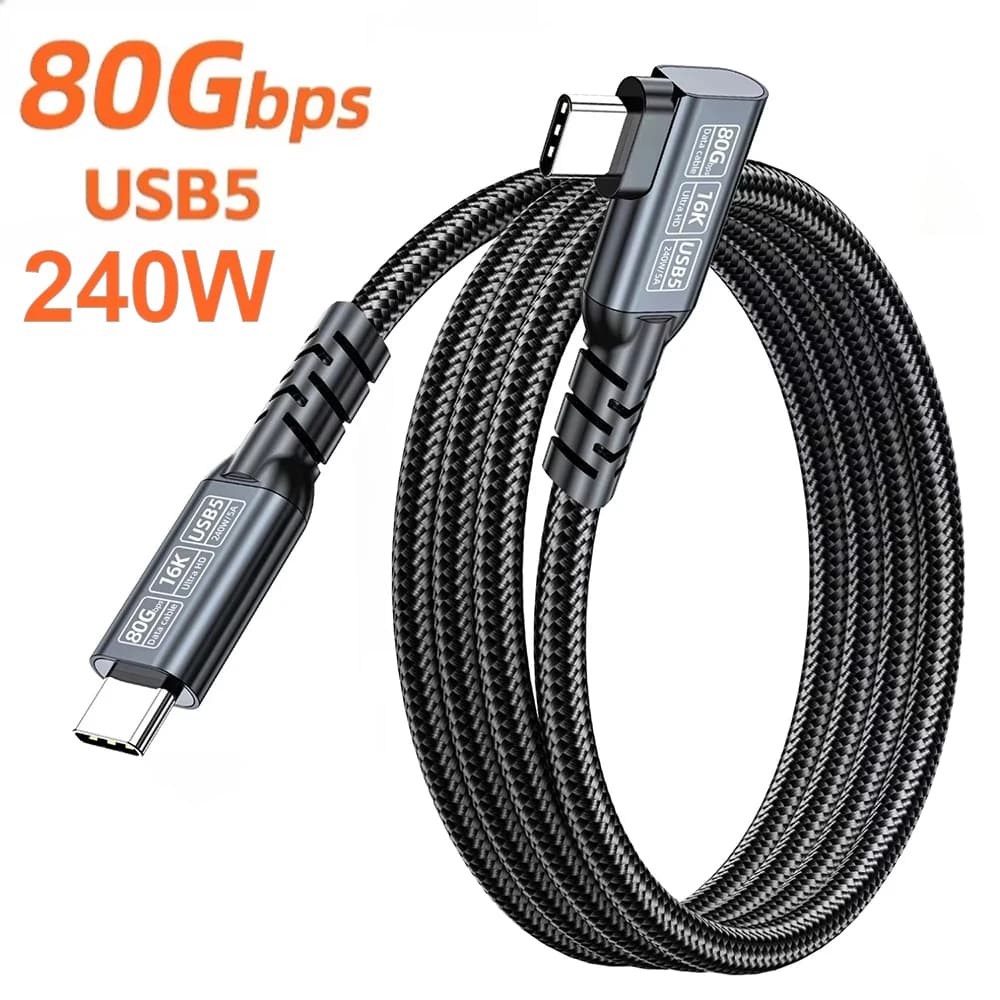 80 Gbps PD240W USB5 elbow cable, Thunderbolt 5 Type-C fast charging cable for iPhone 17 16 15 MacBook Pro Air Tablet Laptop