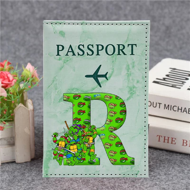 Teenage Mutant Ninjas Turtles Passport Cover Kids Cute Letter A-Z Protective Cases ID Card Holder Wallet Travel Accessories Gift