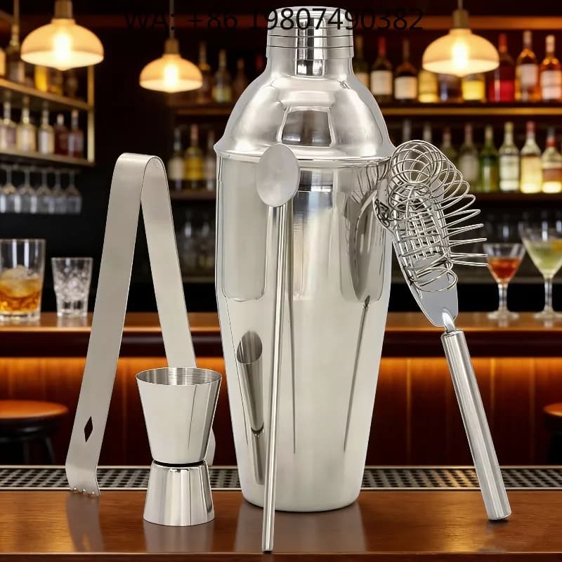 5Pcs Portable Stainless Steel Cocktail Mixing Kit 550ml Martini Shaker Basic Bar Accessories For Outdoor Picnic Camping Bar
