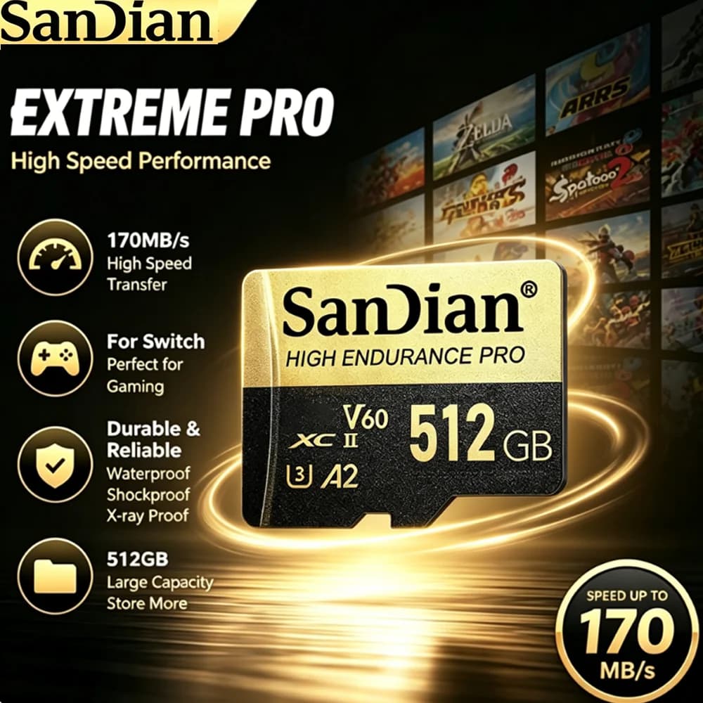 High-Speed Micro TF SD Card for Nintendo Switch Lite 64GB/128GB/512GB with Adapter Class 10 U3 V30 Game Console Memory Card
