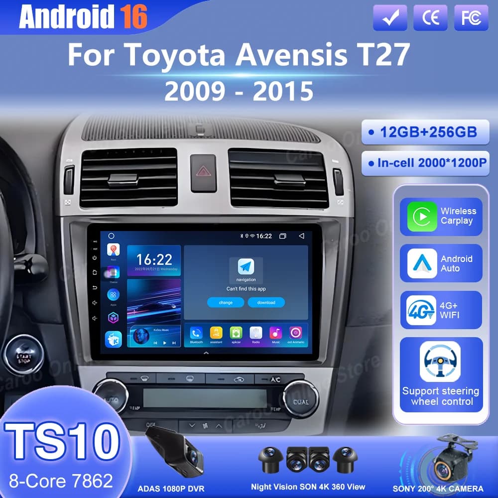 Android 16 Auto DVD Per Toyota Avensis T27 2009 -2015 Auto Bluetooth di Navigazione GPS Lettore Multimediale Radio Stereo Carplay WIFI
