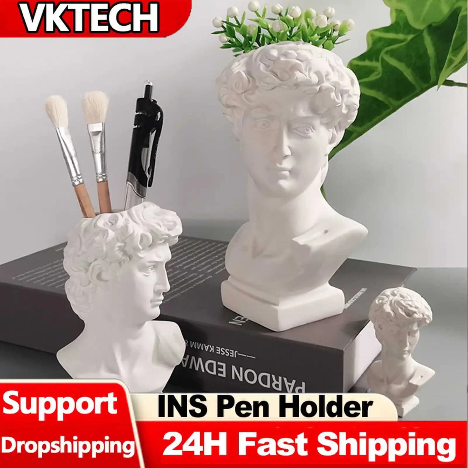 Creative statue pen holder sculpture David Resin Portrait Makeup Brush Storage Box Pot Art Craft Garden Decor Gifts