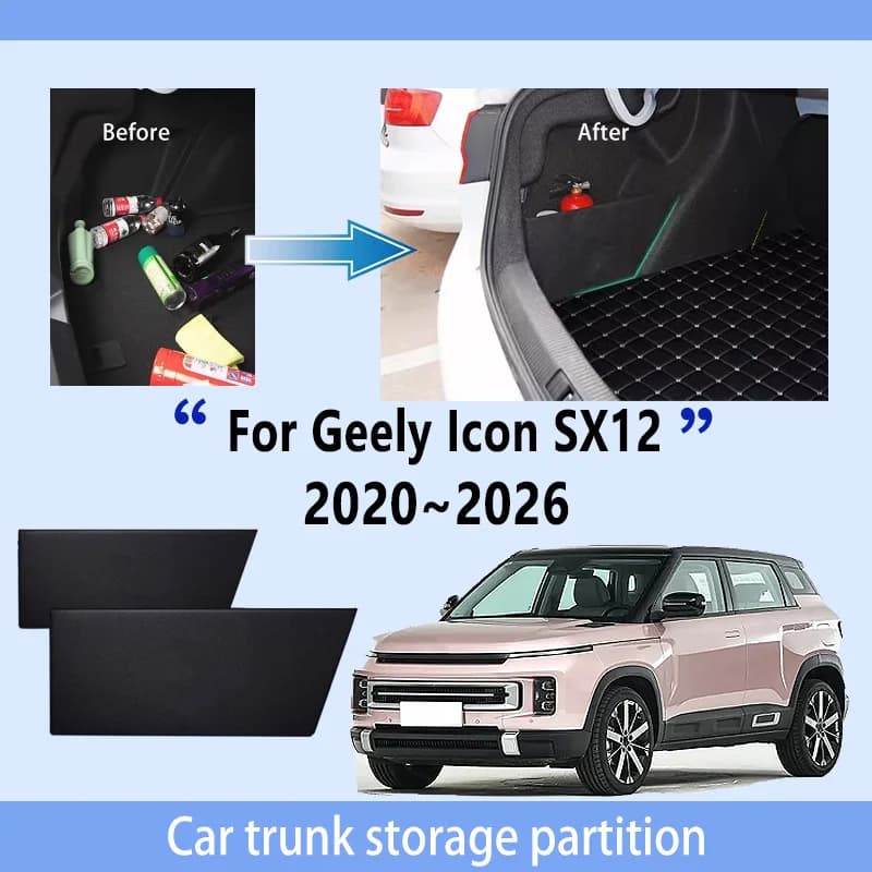 Accessori auto per Geely Icon 2020 ~ 2026 Ispessimento Tronco Partizione di Stoccaggio Multifunzione di Stoccaggio Auto Parti Interni Organizzatore