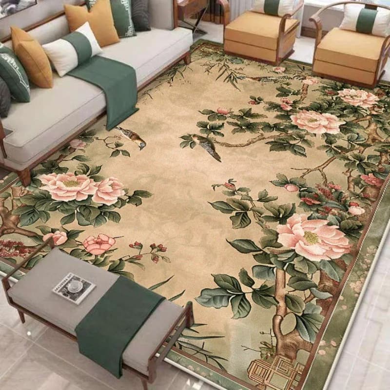 Nuovo tappeto in stile cinese per soggiorno, modello vegetale antiscivolo, decorazione della stanza, tappetini per la casa, decorazione per studio di grandi dimensioni, lavabile