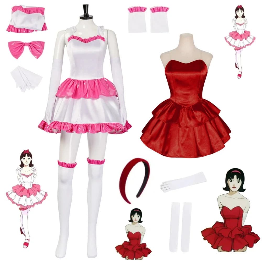 Halloween Cosplay 2D costume inspired by Japanese anime horror film Perfect Blue, with Miki red dress, white socks and red hair.