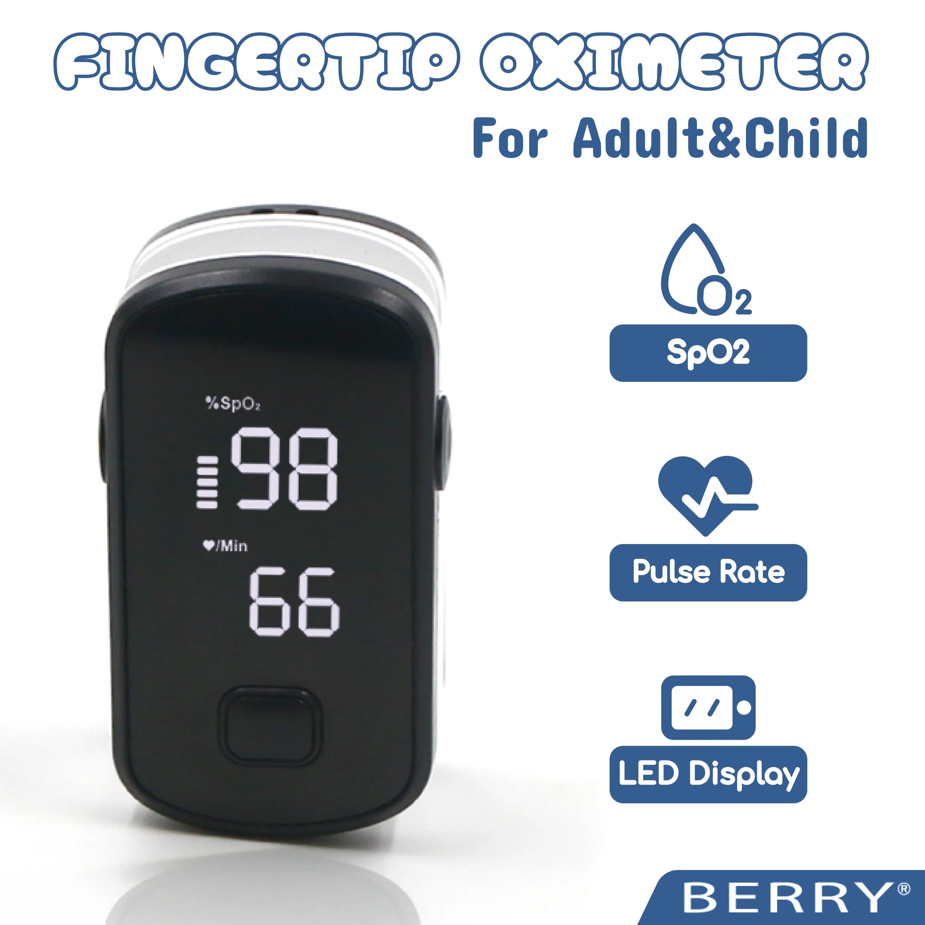 BERRY Best Accurate BM1000E Portable Oxygen Saturation Meter In Blood Pulsation With LED Display Oximeter SPO2