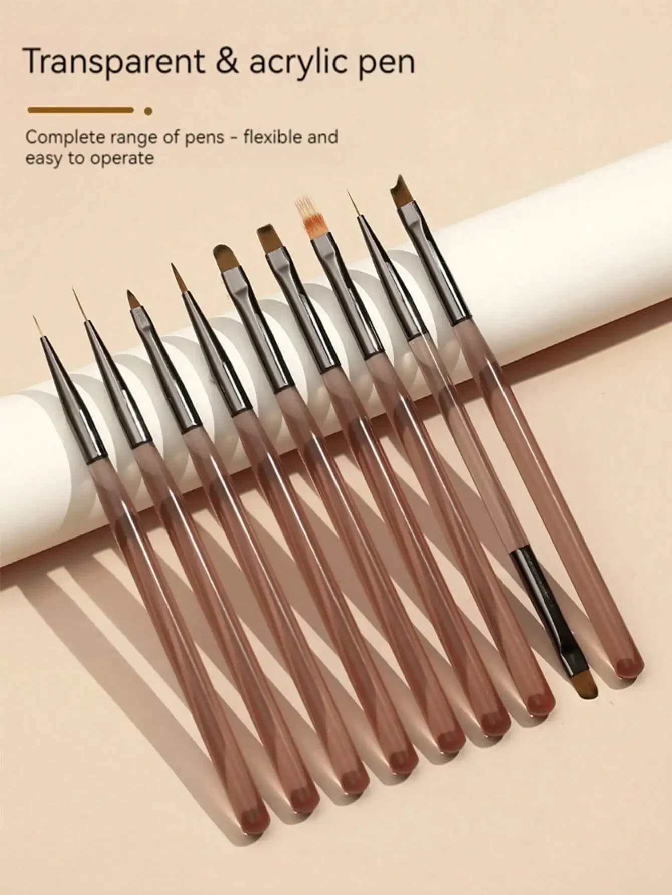 9pcs Japanese Gray Series Nail Art Brush Set With Brush, Liner, Double Sided, Construction, UV Gel Paint Pen, Gradient Pen For Nail Salon And Home Use