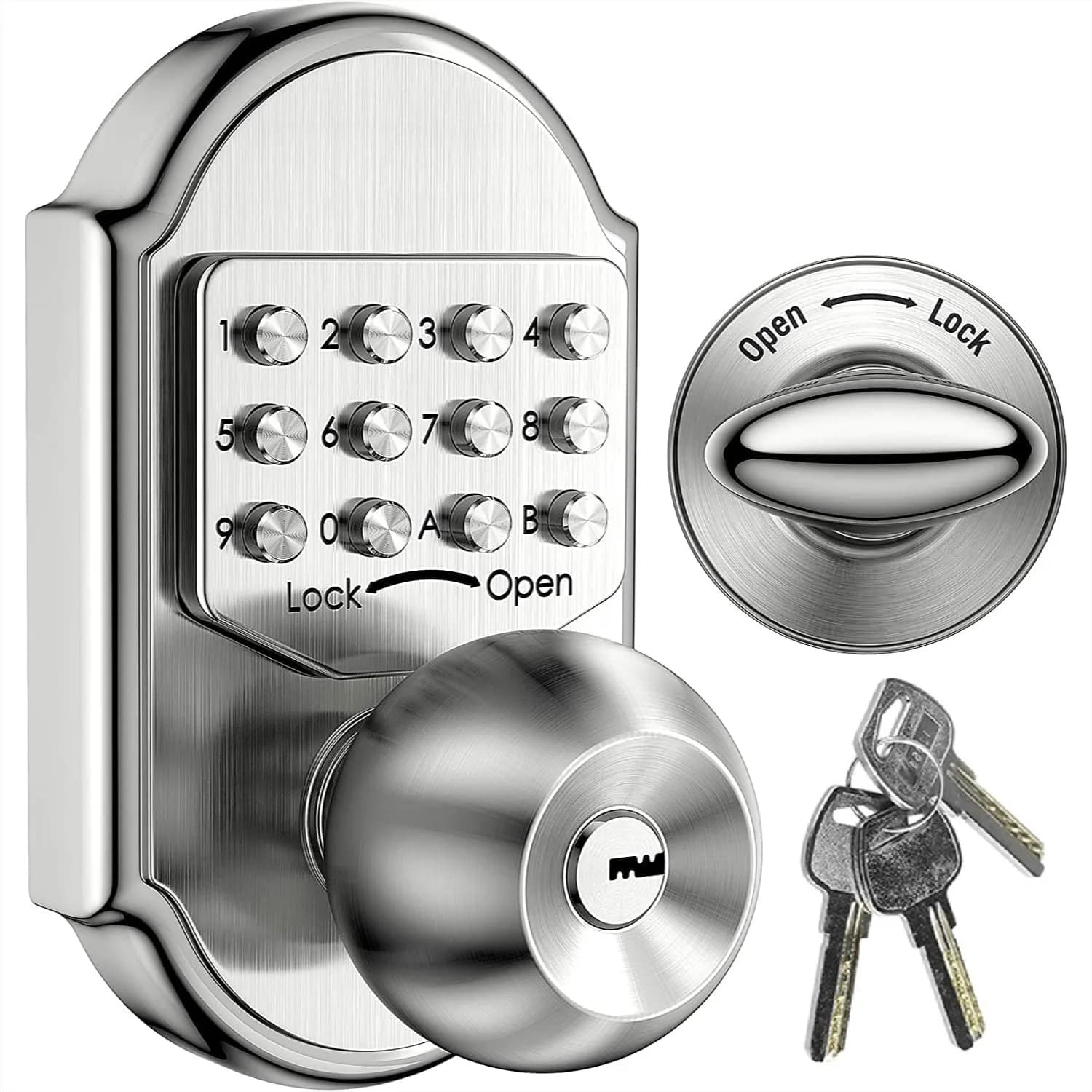 Serratura per porta con accesso senza chiave, chiusura meccanica con tastiera, pomello per porta senza chiave in acciaio inossidabile, codice o chiave, nessuna batteria necessaria