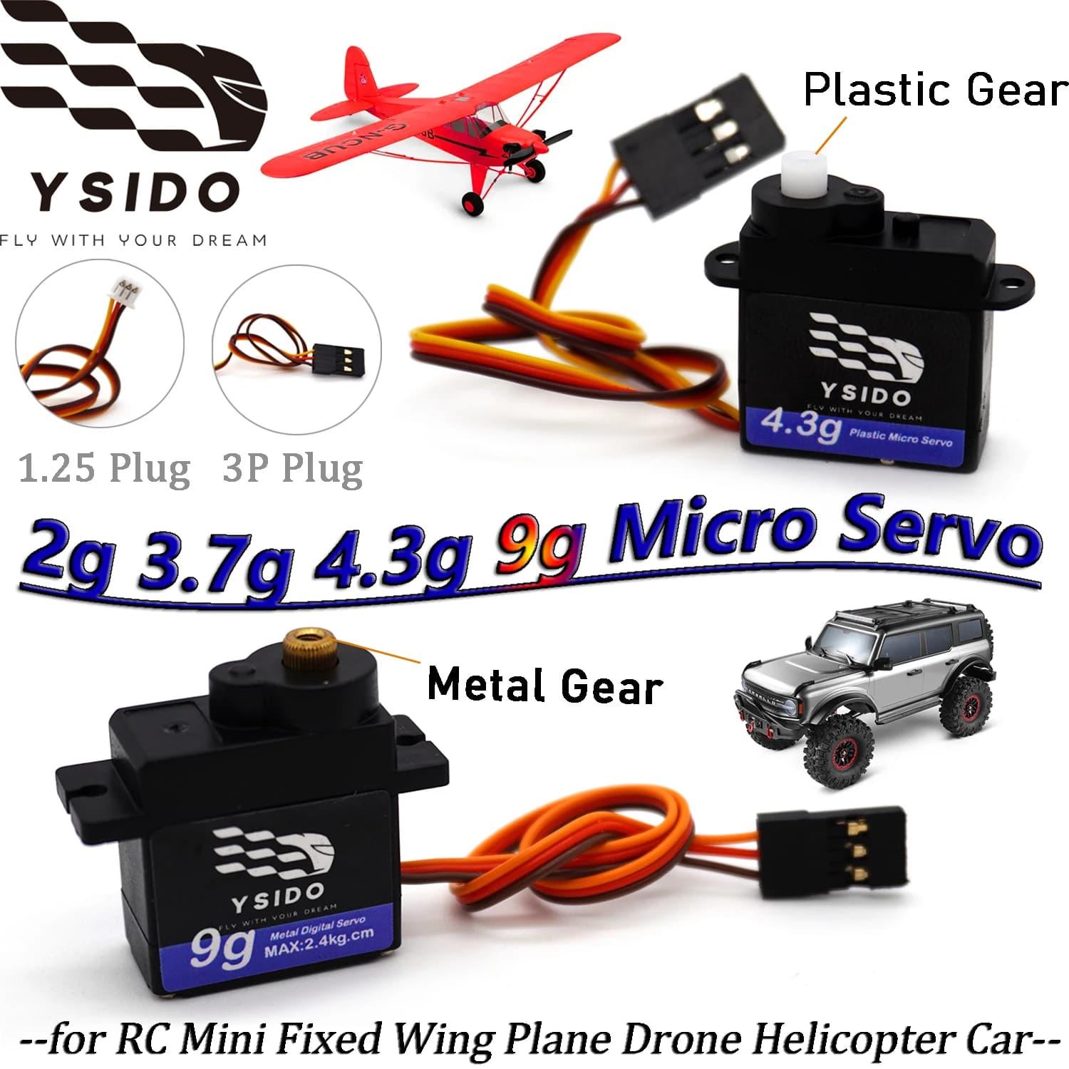 Metallo Plastica Gear Micro Servo 9g 4.3g 3.7g 2g Servo per 1:10 1:12 1:16 1:18 RC Ad Ala Fissa Aereo Drone Elicottero Mini Auto Giocattoli