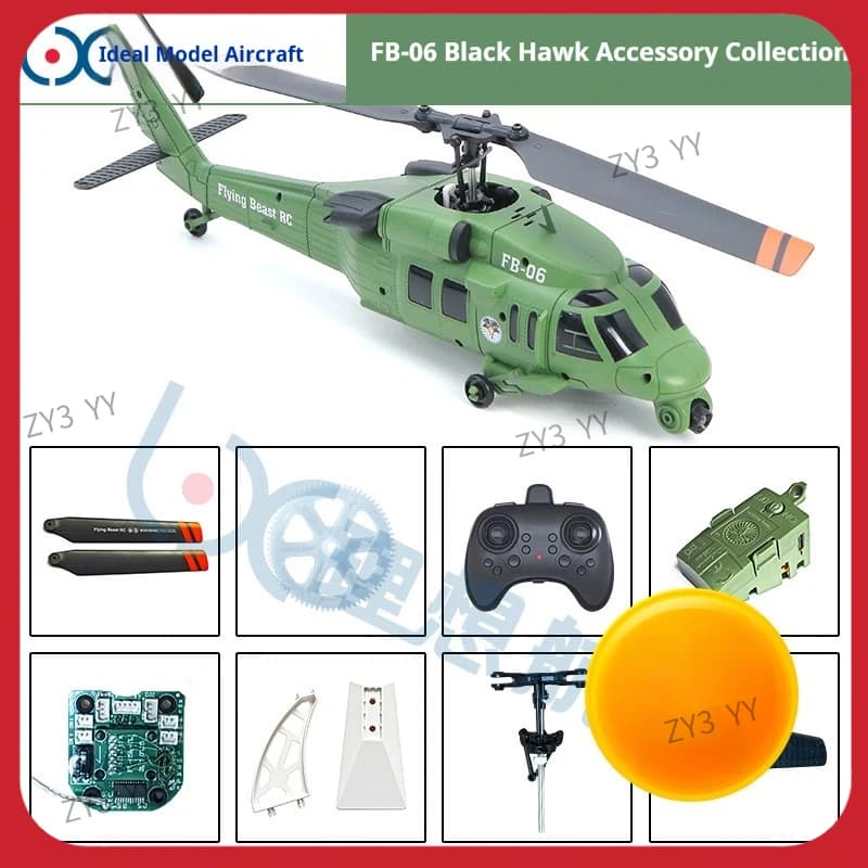 Parti di Ricambio per Elicottero RC Flying Beast FB-06 Black Hawk: Batterie, Pale Principali, Servocomandi, Telecomando per Appassionati di RC