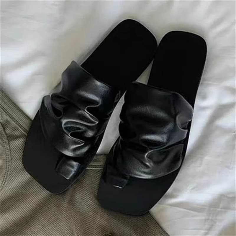 Aneikeh 2026 Sandali Estivi con Punta Quadrata e Arricciature, Ciabatte Casual con Anello per il Dito, Infradito da Spiaggia per Donna, Zapatos Mujer