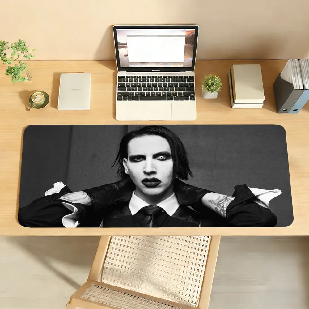 Singer M-MarIlyn M-Manson Mouse Pad per computer portatile, tappetino per mouse in gomma antiscivolo, tappetino per mouse per giocatori, decorazione per scrivania