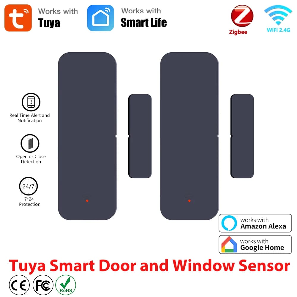 Tuya Zigbee/Wifi Sensore per porte e finestre Allarme antifurto di sicurezza Sensore di presenza magnetico Smart Life Funziona con Google Home Alexa