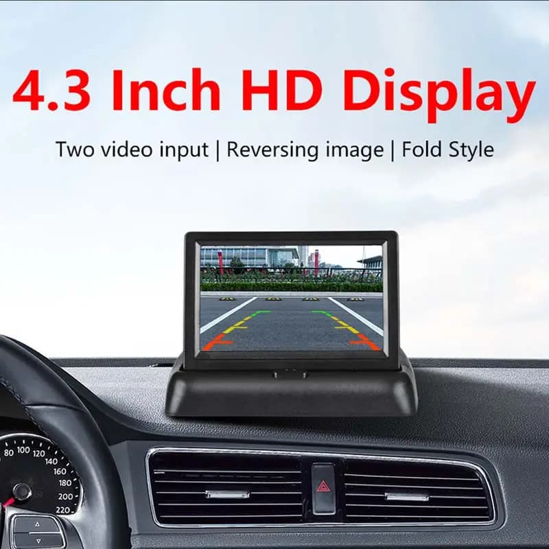 Monitor Retrovisore per Auto da 4,3 Pollici, Display LCD TFT Digitale Professionale per Visione Diurna e Notturna, Telecamera di Retromarcia in Tempo Reale con Supporto Stabile