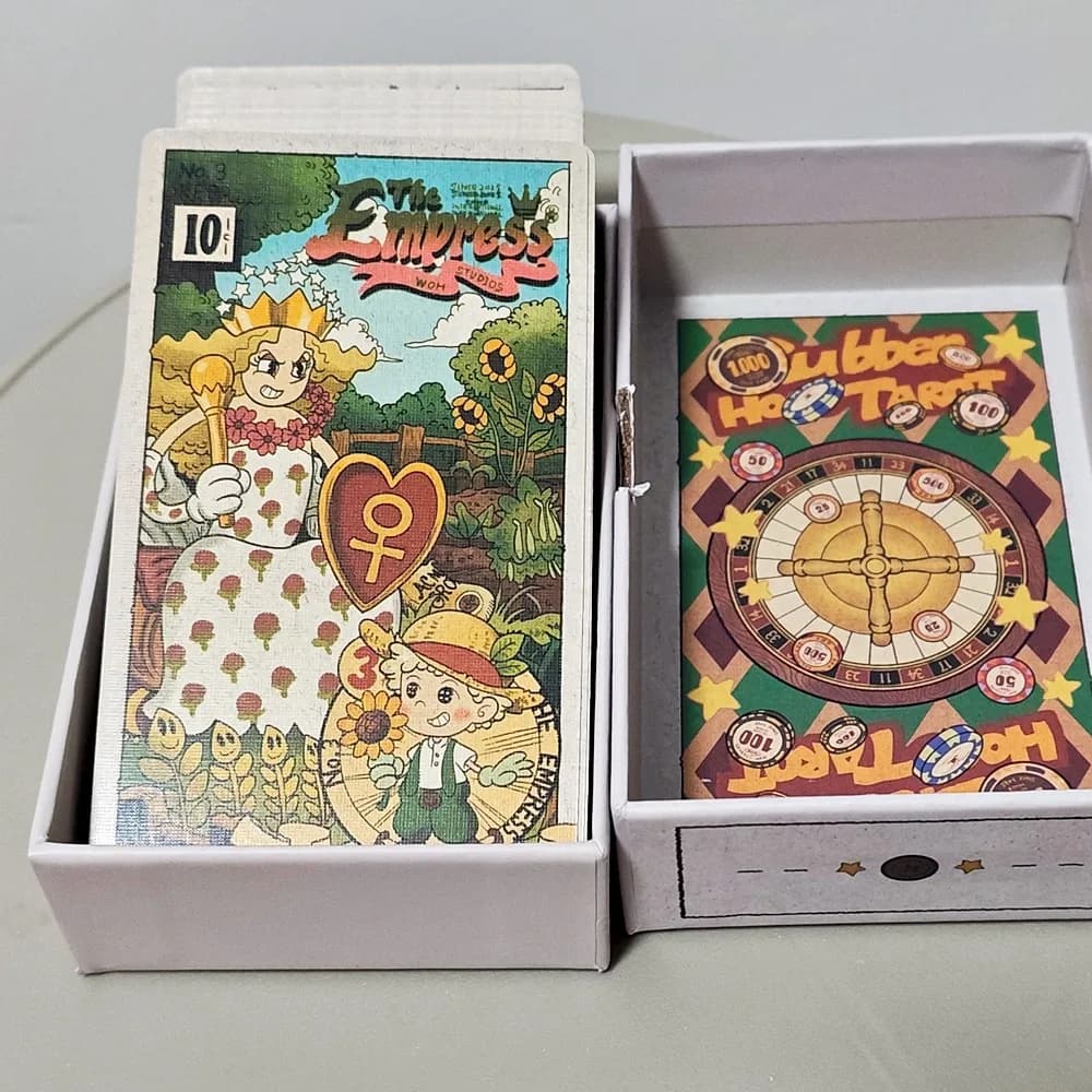 Vintage Rubber Hose Tarot Deck in Rigid Box, 78 Old‑Cartoon Art Tarot Cards Double-embossed 12*7cm