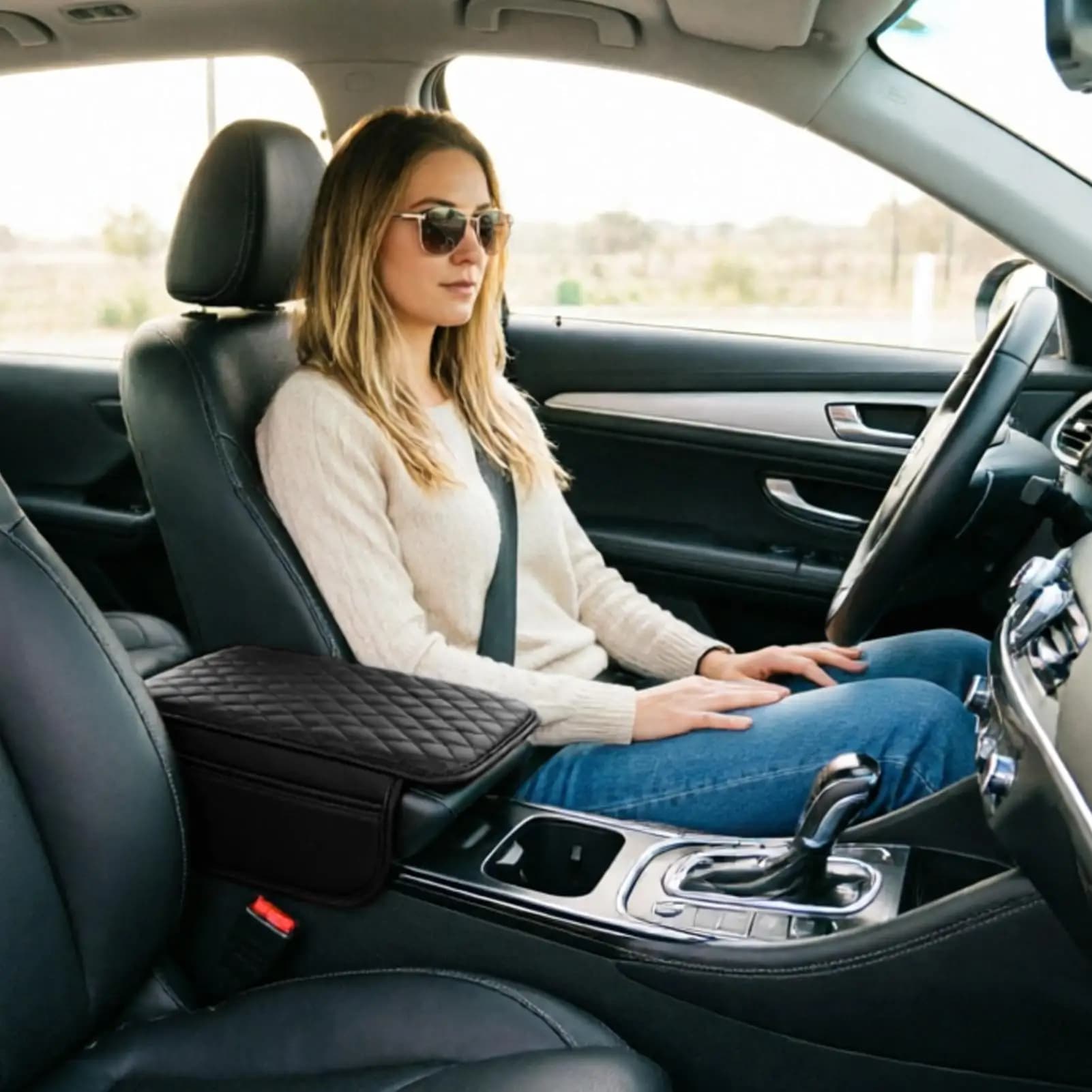 Car Arm Rest Cushion Large Capacity Leather Car Armrest Cover For Automotive Vehicles Sedan Pickup Truck Trailer RV Tractor ATV