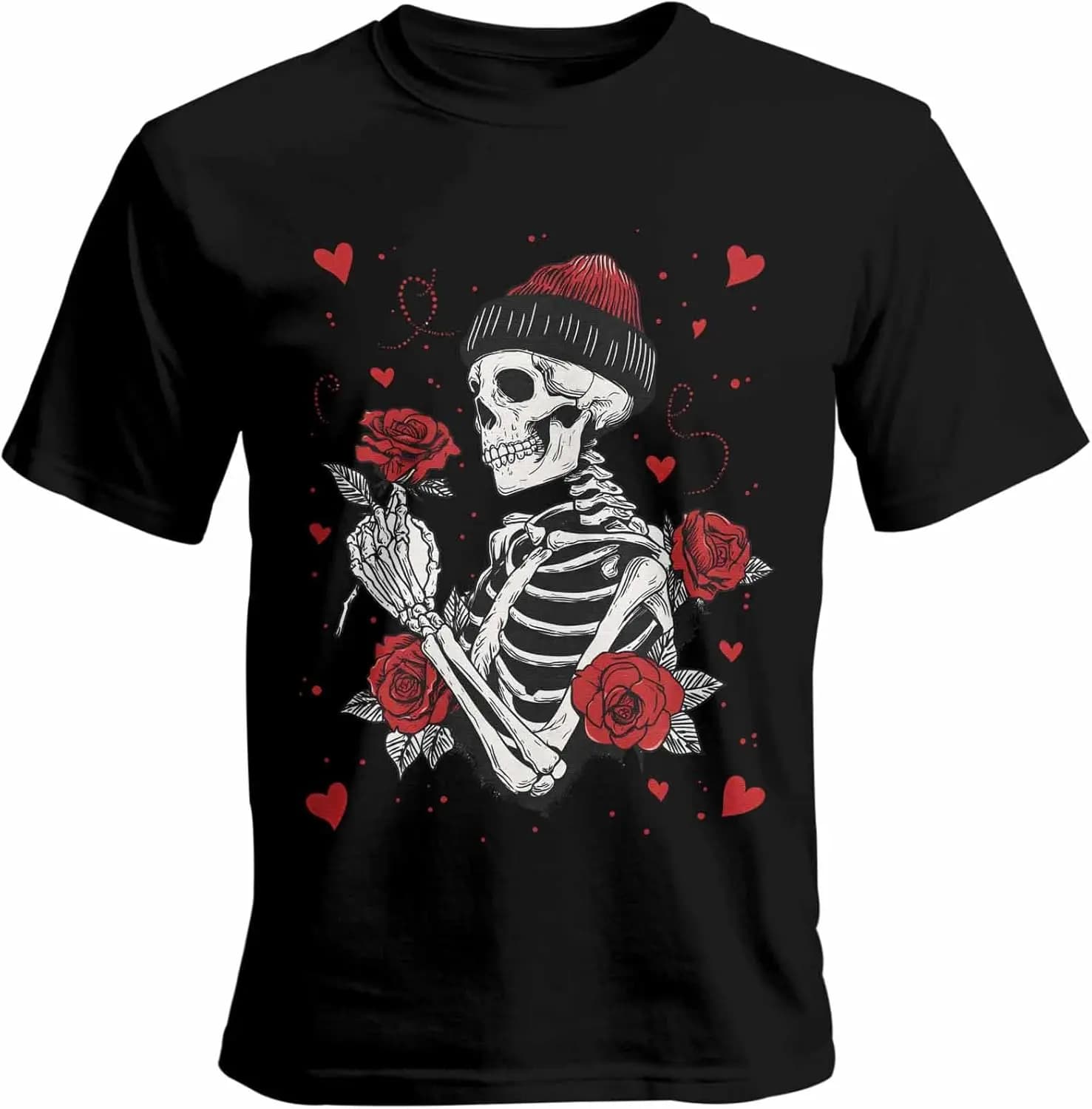 T-shirt da uomo, maglietta girocollo a maniche corte, camicia casual con teschio per San Valentino, S-3XL