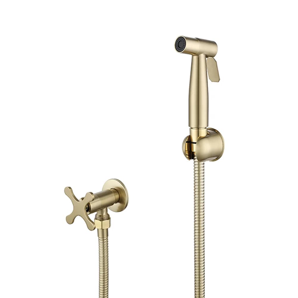 Set Rubinetto Bidet in Acciaio Inox Oro Spazzolato, Montaggio a Parete, Set Spruzzatore Bidet per Bagno, Pistola Doccia Autopulente