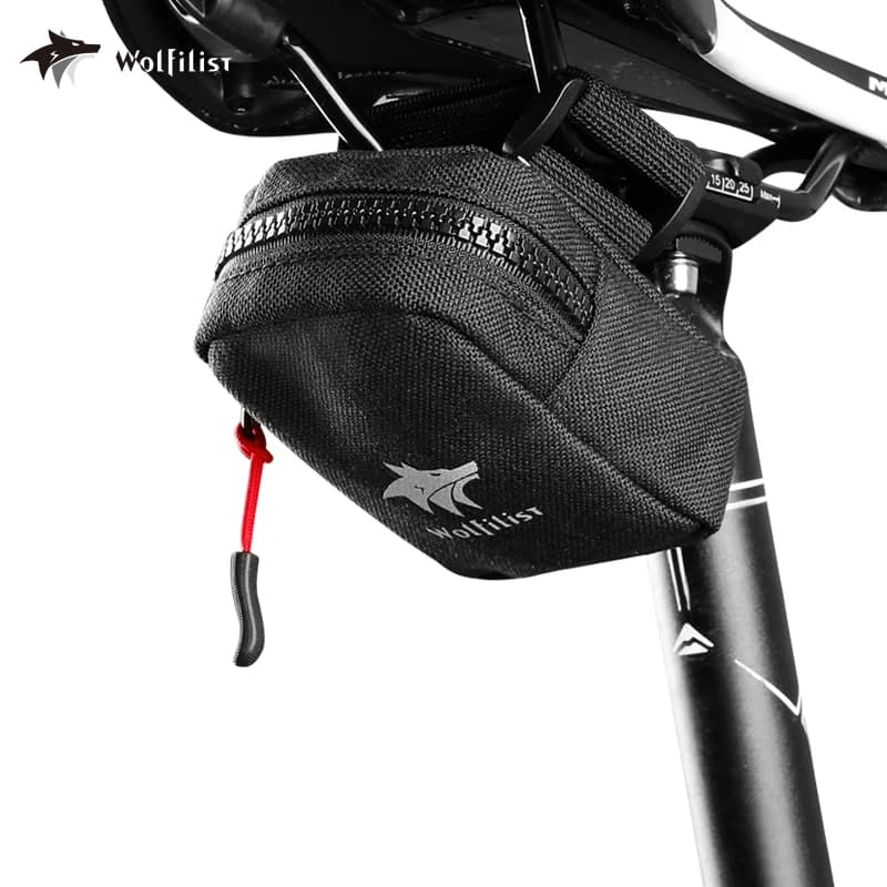 WOLFILIST Borsa da sella per bici - Borse da sella per bici piccole con LOGO riflettente, design compatto per accessori per biciclette da viaggio quotidiano
