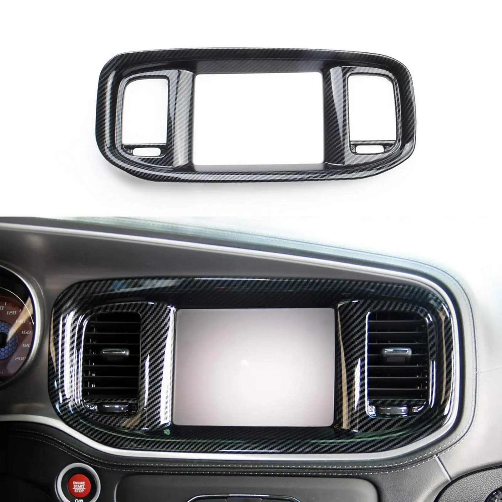 ABS Carbon Fiber Look Dashboard sticker Trim DVD Navigation Screen Frame Cover for Dodge Charger 2015+ Car Accessories