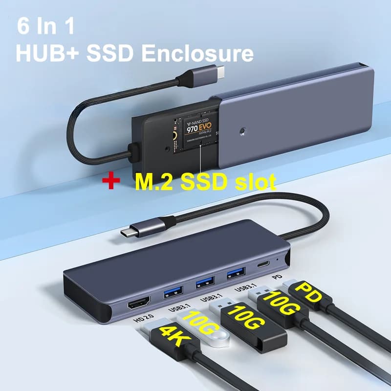 Nuovo USB C Splitter Hub M.2 NVME SSD 4K HDMI-compatibile USB 3.1 10Gbps Adattatore HUB ad alta dissipazione del calore Espansore per PC portatile