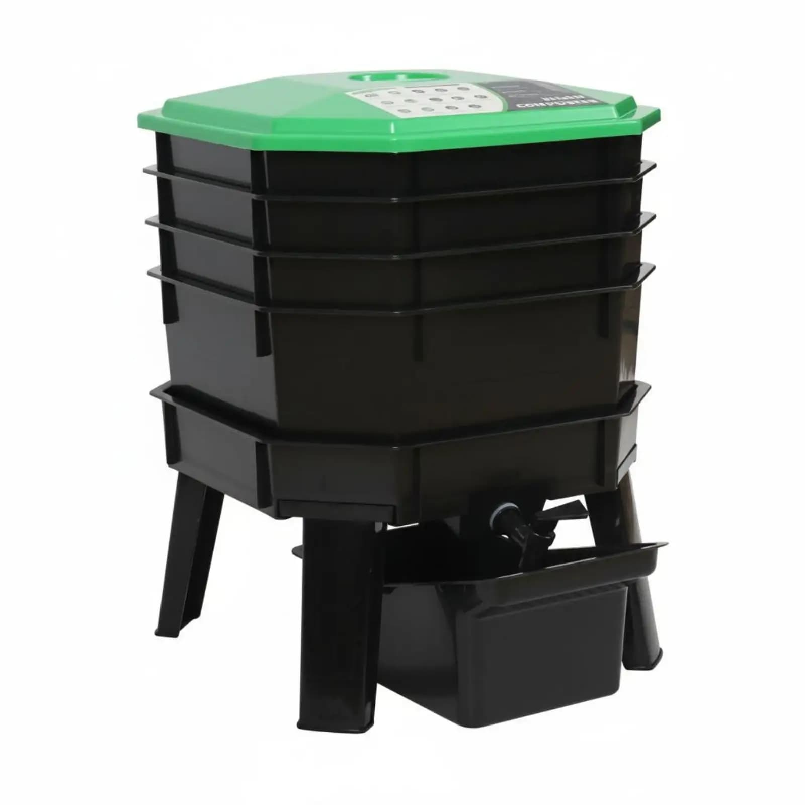 Easy-handle Plastic Composting Container Layered Worm Farm Bin Garden Compost Tray for Home Waste Reuse