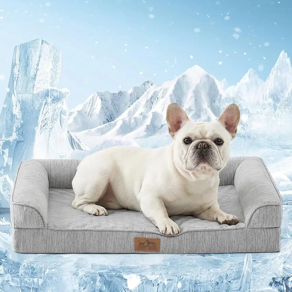 Refreshing dog bed, orthopaedic foam dog bed with sides, removable washable cover, waterproof lining and slip bottom, comfortable