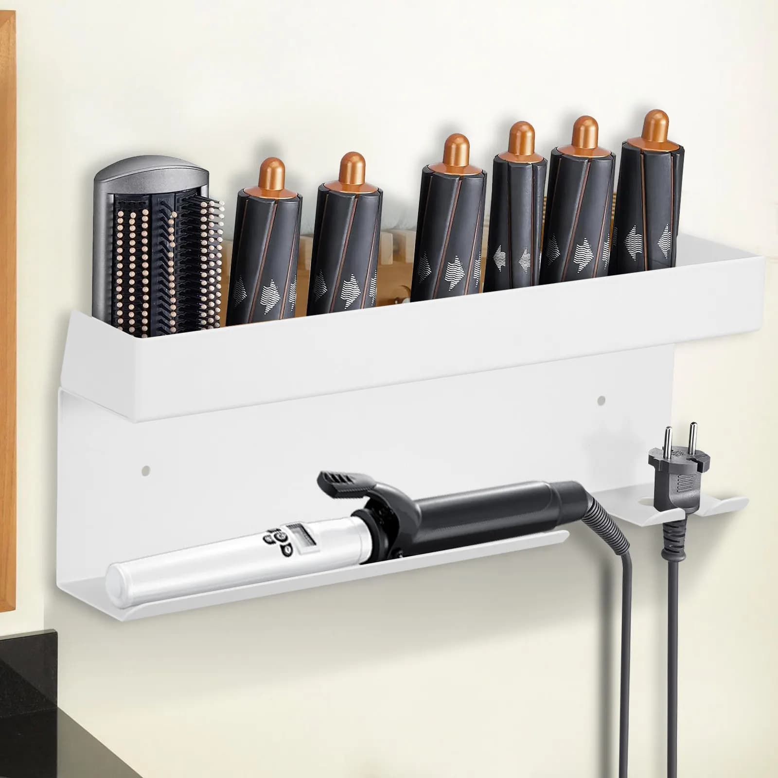Aluminum Hair Dryer Holder Wall Mounted Punch-Free Hair Straightener Stand Curling Iron Organizer Bathroom Space Saving Styling