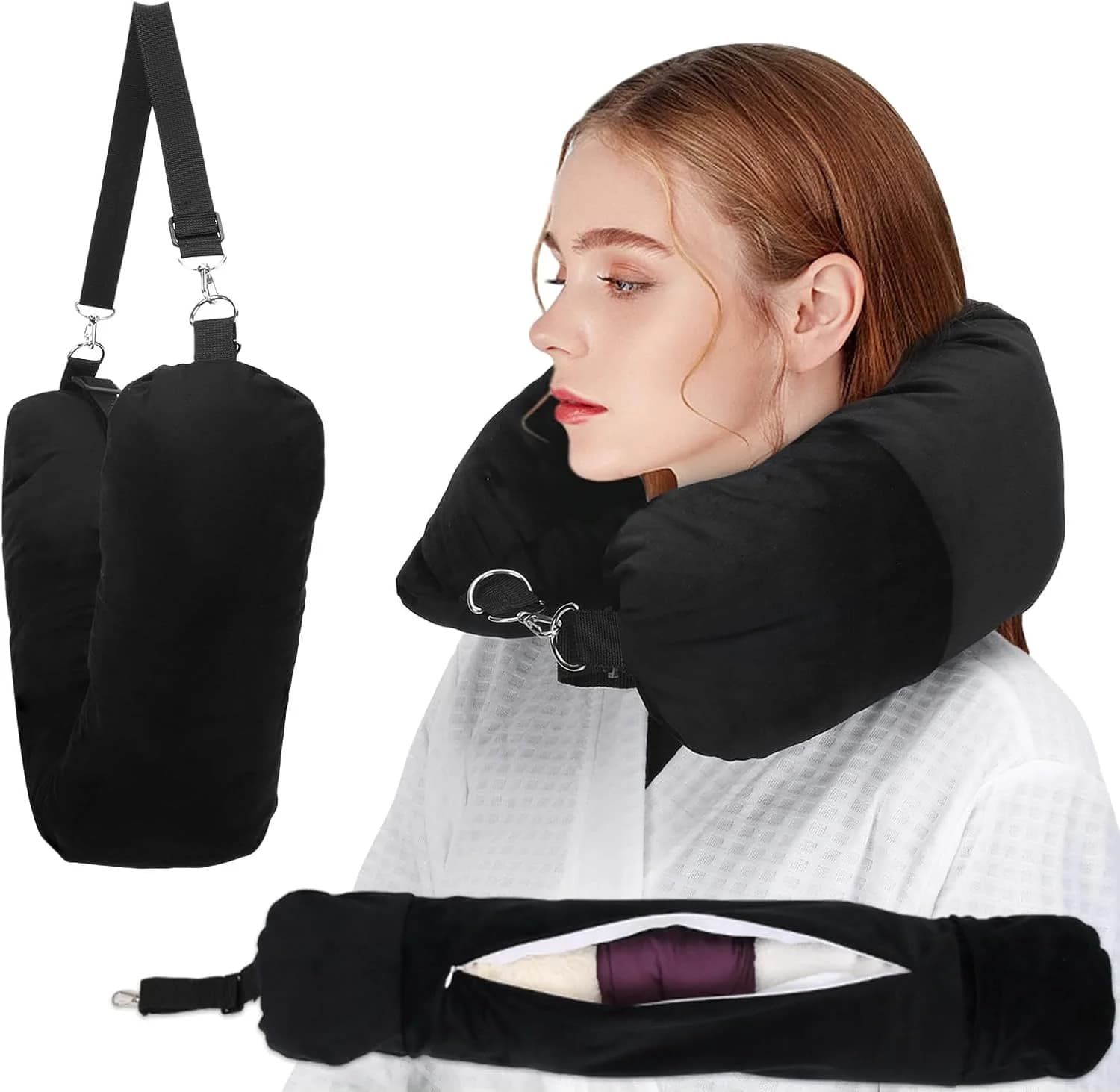 Cuscino da viaggio ricaricabile per il collo - Federa regolabile in memory foam per aereo, auto e casa, portatile con custodia