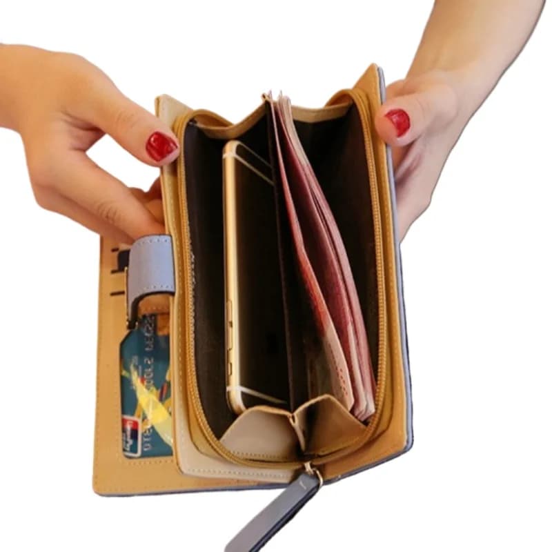 Portafoglio lungo da donna Portafoglio con pochette in pelle PU con porta carte con chiusura a cerniera RFID Design a foglia cava