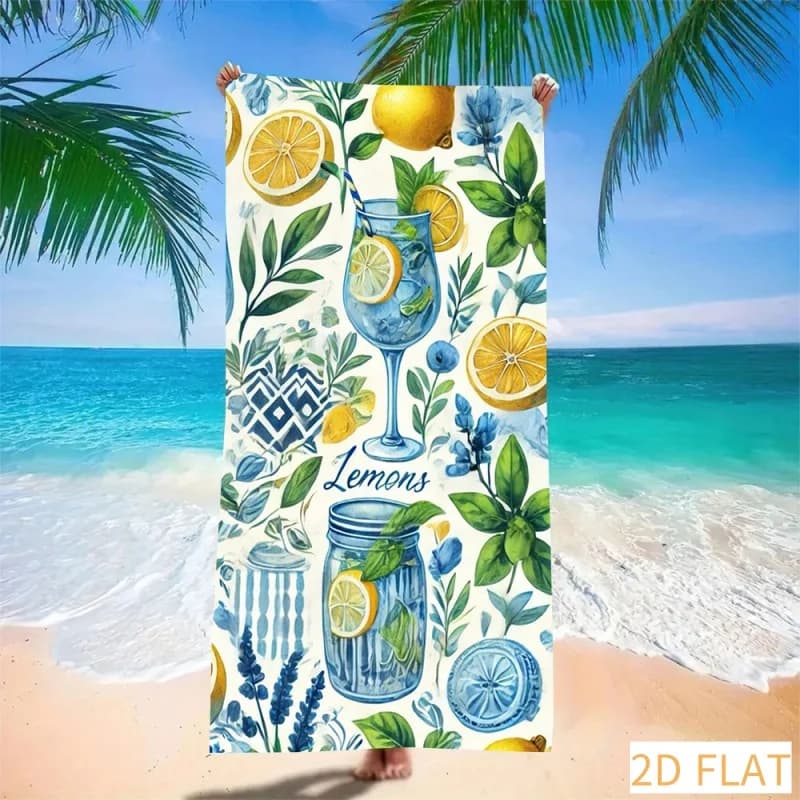 Watercolor Lemon Beach Towel - Super Absorbent Quick Dry Microfiber Soft Sand-Free Blanket for Picnic, Travel & Outdoor Relax