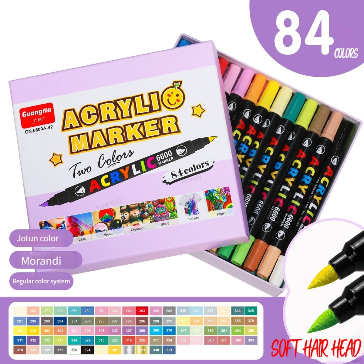 GN 84 Colors Acrylic Paint Markers Pens Two Tone Double Nib Soft Brush for Rock Painting,Calligraphy,Brush Lettering,Easter Egg