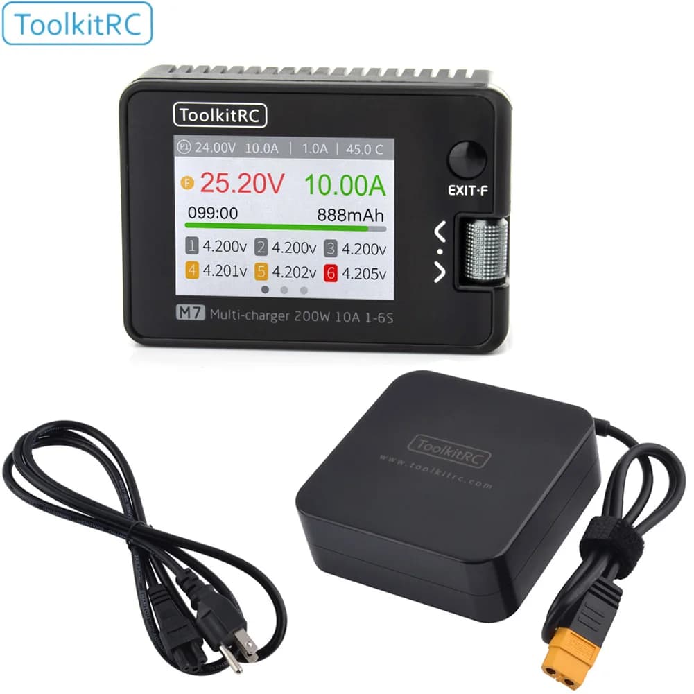 ToolkitRC M7 200W 10A Balanced Charger Adapter with ADP100 for 1-6S Lipo Battery Voltage Servo Checker Signal Test Receiver