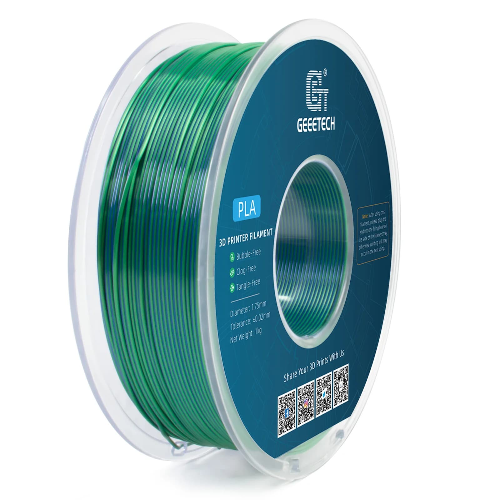 Filament PLA of bicolor silk Geetech Dual Colors, 3D filament 1,75 mm Coil cable 1 kg (+/-0.03 mm) Vacuum packaging
