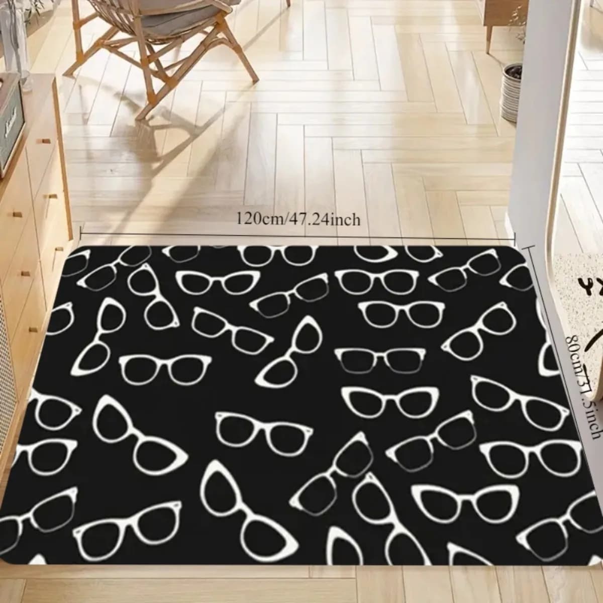Tappetino con Tabella di Snellen - Tappeto Ufficiale per Test della Vista con Design Ottico in Bianco e Nero, Tappetino d'Ingresso Super Morbido Antiscivolo