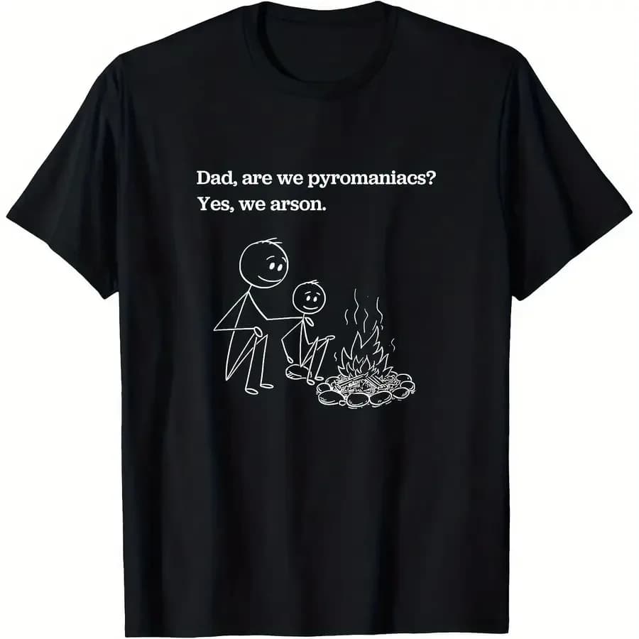 T-shirt divertente da uomo con stampa 'Chemistry Dad' - Design con slogan 'Pyromaniac' e lettere greche 'Pyro + Maniacs' - Maglietta casual a girocollo