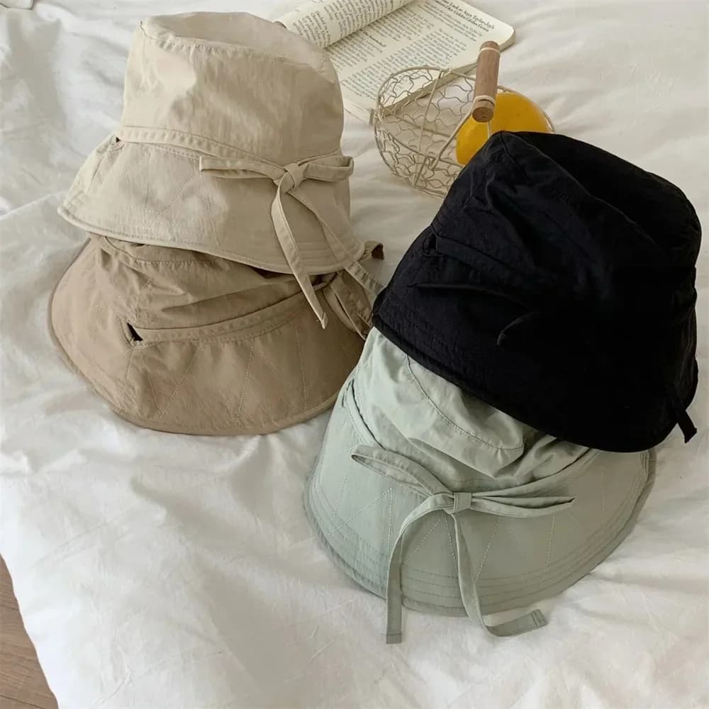 Cappello da Pescatore Antivento con Cordino, Sottile, Parasole, Tinta Unita, con Laccetti, Estivo