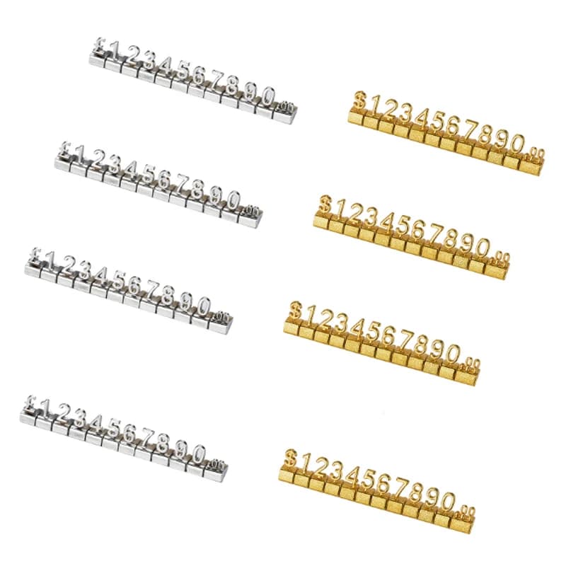 10PCS Metal Price Tags Goods Counter Jewelry Price Display Tags Adjustable Assembly Mini Dollar Euro Pound Price Tag Plate