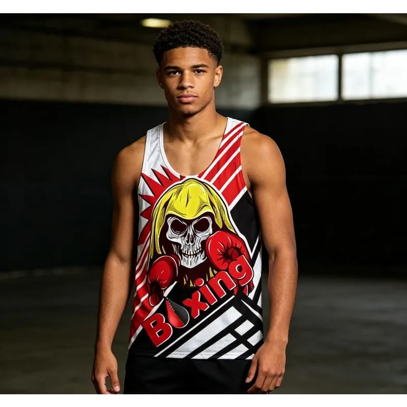 Canotta da Uomo con Stampa 3D Teschio Boxe, Maglia Senza Maniche da Palestra, Casual Streetwear, Asciugatura Rapida, Traspirante, per Allenamento
