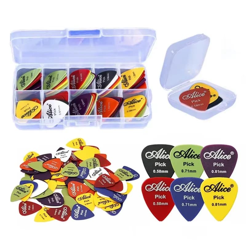 10/30/60 Pezzi Plettri per Chitarra con Scatola Portaoggetti, Plettri in ABS per Chitarra Elettrica e Acustica, 6 Spessori, Accessori per Chitarra