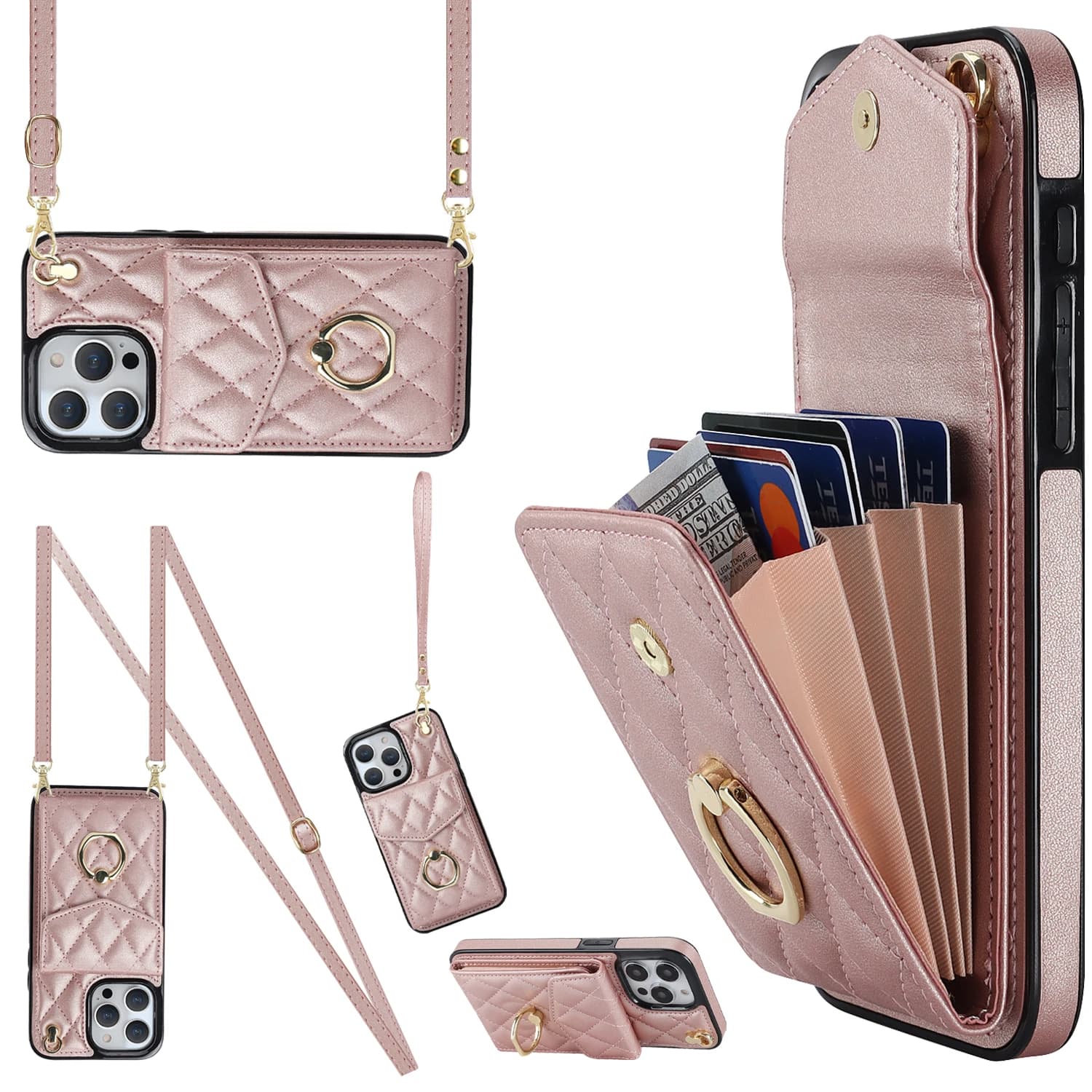 Leather Phone Case with Strap for IPhone 13 12 Mini 16 Plus 15 14 11 Pro XS Max XR X Wallet with Card Cover
