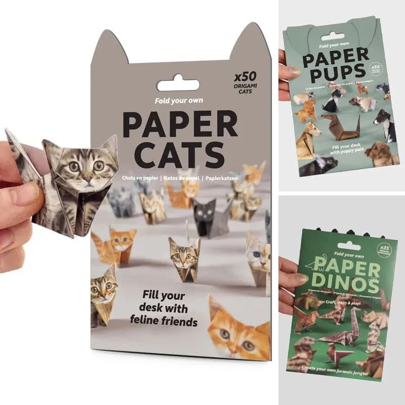 Set Creativo di Carta per Origami Fai-da-Te, 50 Fogli per Piegare Animali come Gatti, Cani e Dinosauri, Kit Artistico e Artigianale