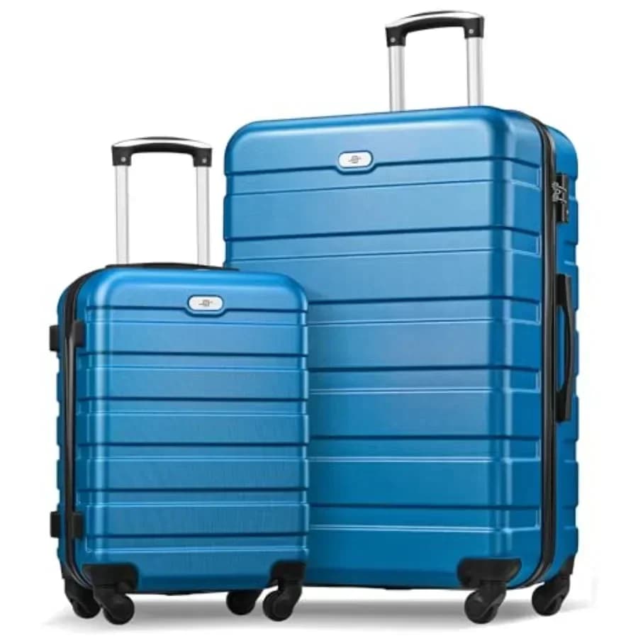Travel luggage set: hard shell carry-on and lightweight 28-inch checked luggage, black, scratch-resistant and ultra-durable