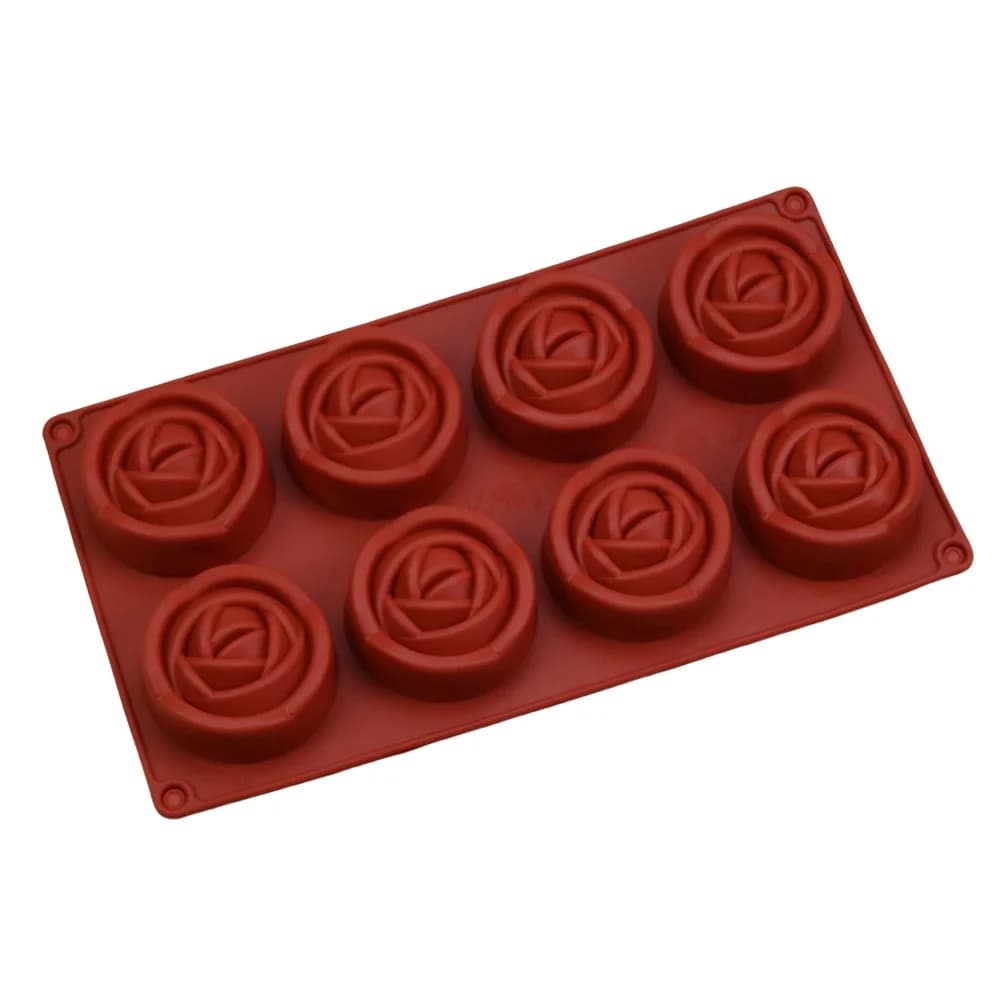 8 Cavity 3D Rose Flower Silicone Mold Food Grade Non Stick Valentine's Day DIY Dessert Pudding Jelly Candy Ice Cream Baking Mold