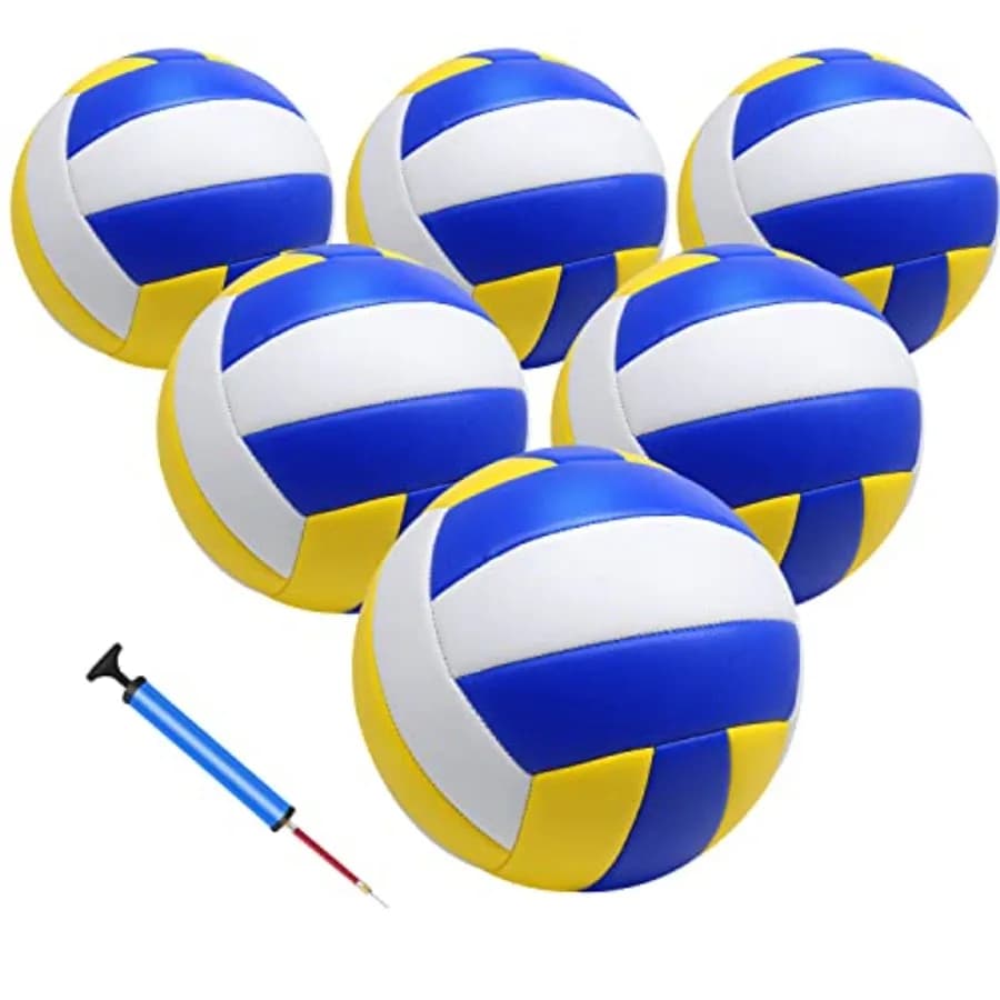 Confezione da 6 Palloni da Pallavolo Misura Ufficiale 5 in Pelle Composita Gonfiabili con Pompa per Uomo e Donna per Uso Esterno Interno Spiaggia Piscina