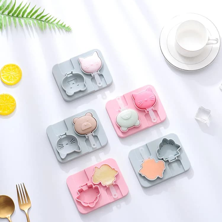 Stampo in silicone per bastoncini di formaggio a forma di animali dei cartoni animati, per pudding fatto in casa, gelato e lecca-lecca per bambini