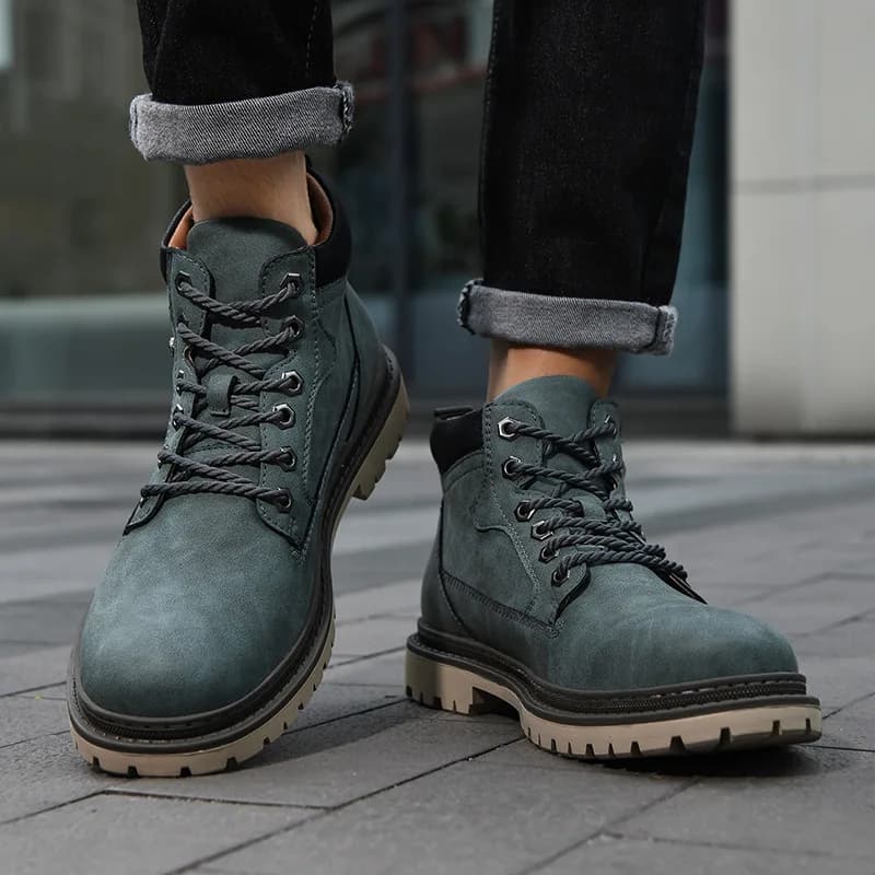 Stivali da Uomo Artigianali in Pelle, Scarpe Invernali da Trekking, Sneakers Autunnali da Esterno, Calzature Antiscivolo a Collo Alto