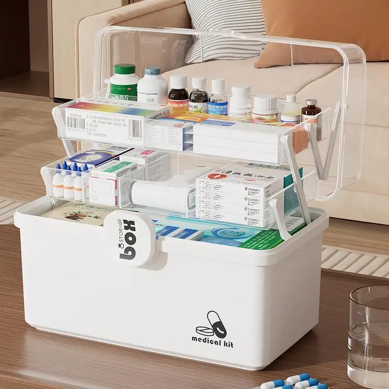Three-Tier Medicine Organizer,Portable Medicine Cabinet with Sliding Rail, Integrated Medication Storage Box, Sliding Drug Cabinet, Household First Aid Medicine Box, Large Capacity,Healthcare,Kit