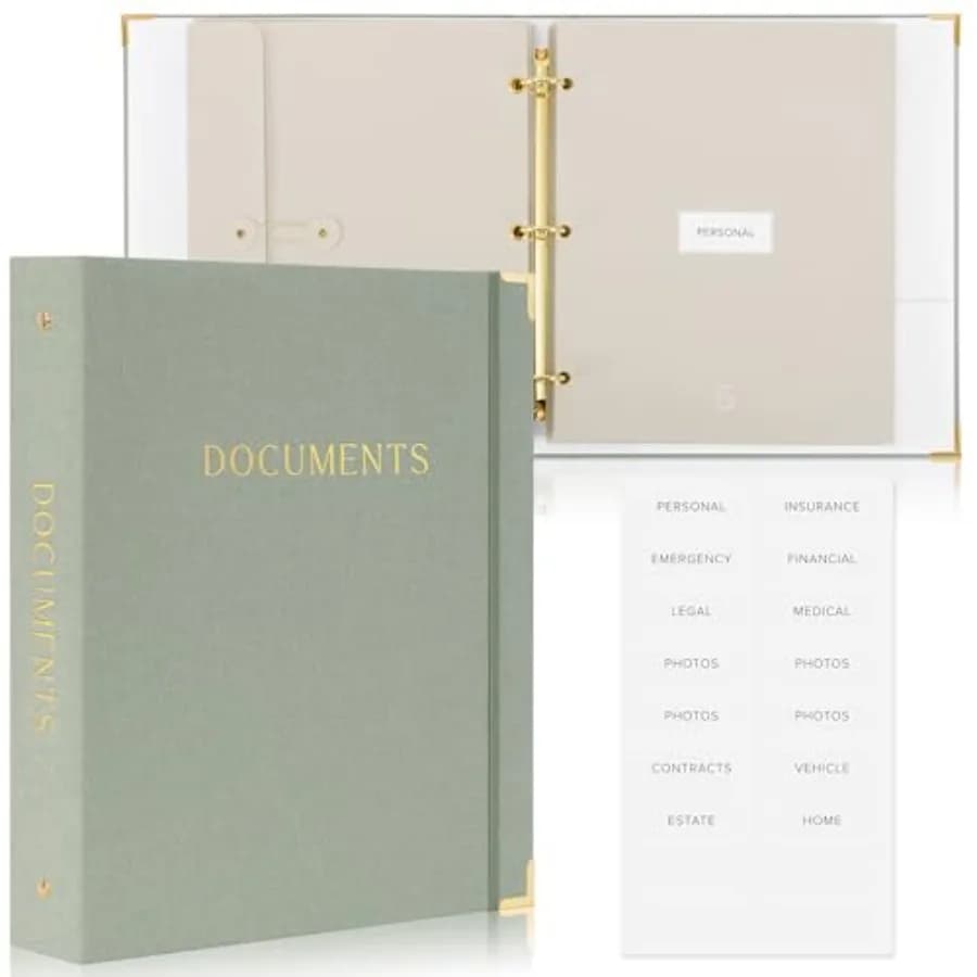 Important Document Organizer Set with Folders - Complete Linen Ring Binder Set Safely Stores All Documents and Files in One Pla